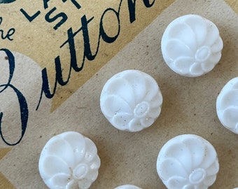 Vintage Glass Buttons - 12 White Glass Flower 1/2" Shank - Czech Republic