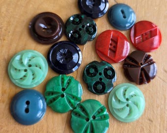Vintage Button Packs - 14 Mixed 5/8" Multicolor Casein Buttons
