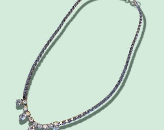 Vintage Silver-Plated Choker Necklace with Clear Crystals 1980's - Made in UK