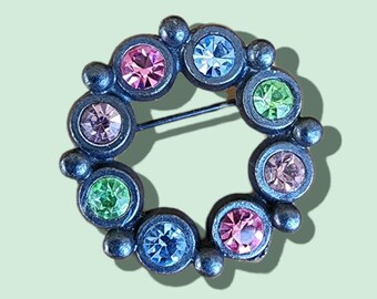 Genuine Retro Vintage Multicolor Rhinestone Brooch - Made in the UK