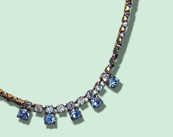 Vintage Silver-Plated Choker Necklace with Pale Blue Crystals 1980's - Made in UK