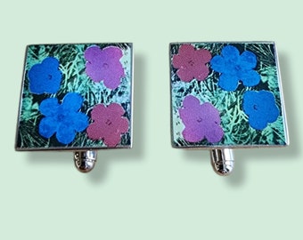Genuine Andy Warhol Silver-Plated Poppy Print Cufflinks - Made in UK
