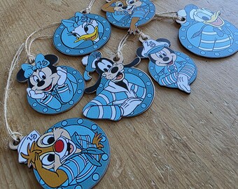 Seven Vintage Wooden Disney 25 Characters Christmas Tree Hanging Ornaments