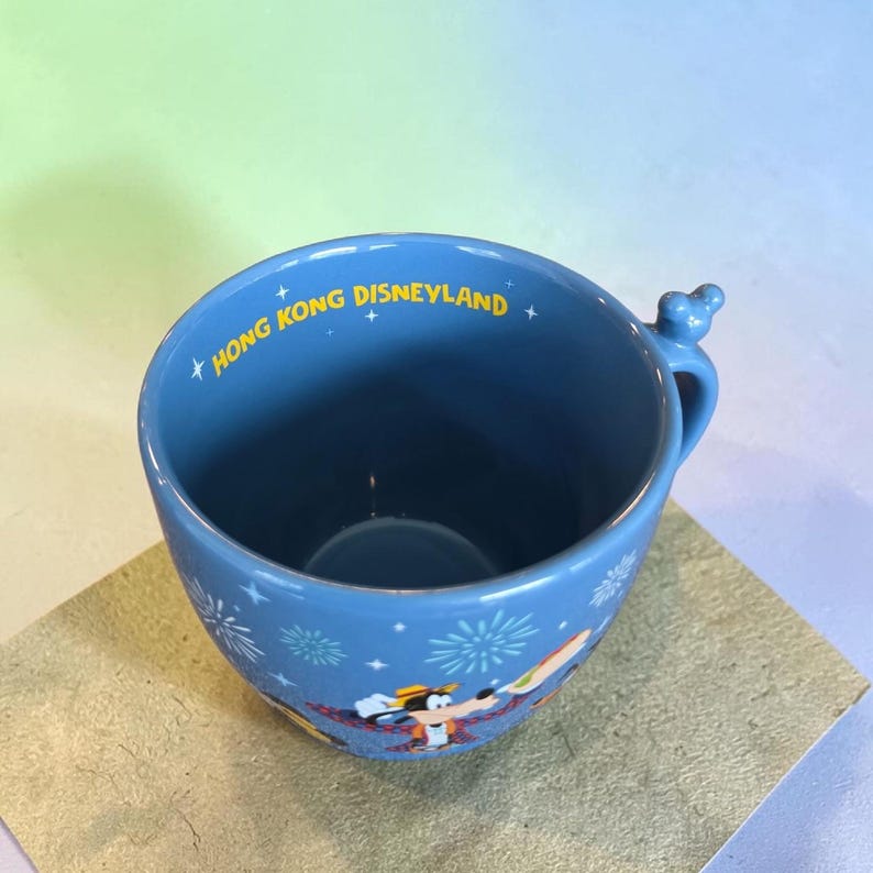 Vintage Hong Kong Disneyland Mickey Mouse & Friends Blue Ceramic Coffee Mug Cup image 6