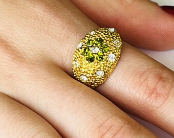 Genuine Vintage Gold-Plated Adjustable (7.5 /9) Swarovski Crystal Ring - Peridot Color Stone