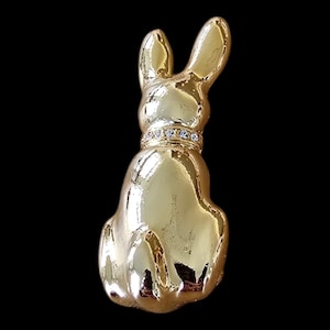 Vintage Brooch - Genuine Vintage Gold-Plated Bunny Pin (With Tiny Crystals) - Made in UK 80&#39;s