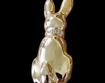 Vintage Brooch - Genuine Vintage Gold-Plated Bunny Pin (With Tiny Crystals) - Made in UK 80's