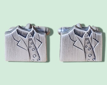 Shirt & Tie Brushed Silver Cufflinks - Made in UK