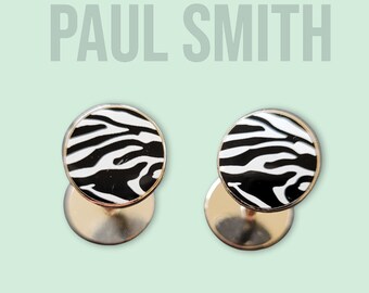 Genuine PAUL SMITH Silver Plated Black and White Zebra Pattern Design Cufflinks