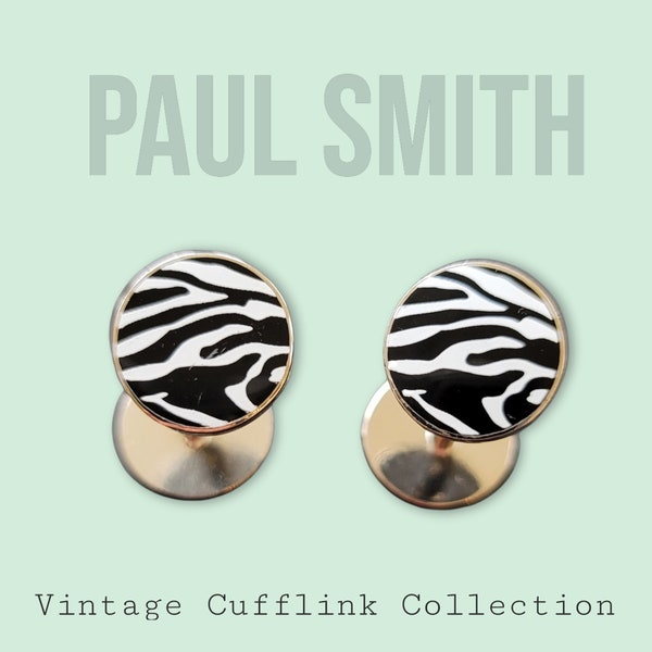 Genuine PAUL SMITH Silver Plated Black and White Zebra Pattern Design Cufflinks