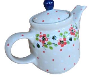 Vintage Hand Painted Polish Pottery Teapot - Poppy Flower Pattern