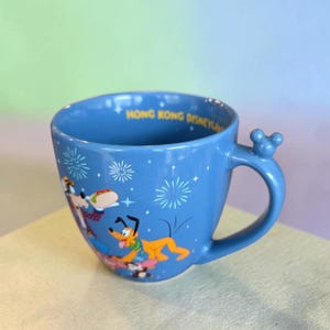 Vintage Hong Kong Disneyland Mickey Mouse & Friends Blue Ceramic Coffee Mug Cup image 3