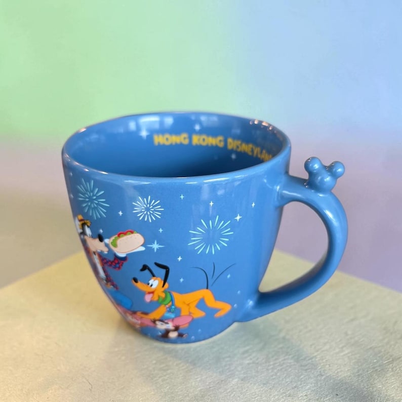Vintage Hong Kong Disneyland Mickey Mouse & Friends Blue Ceramic Coffee Mug Cup image 3