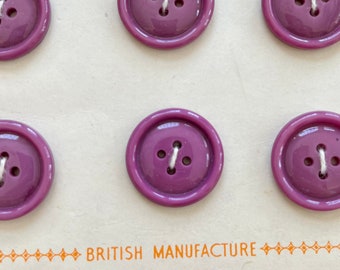 Boutons vintage - 12 boutons de caséine violets 4 trous 7/8 " - Fabriqué au Royaume-Uni