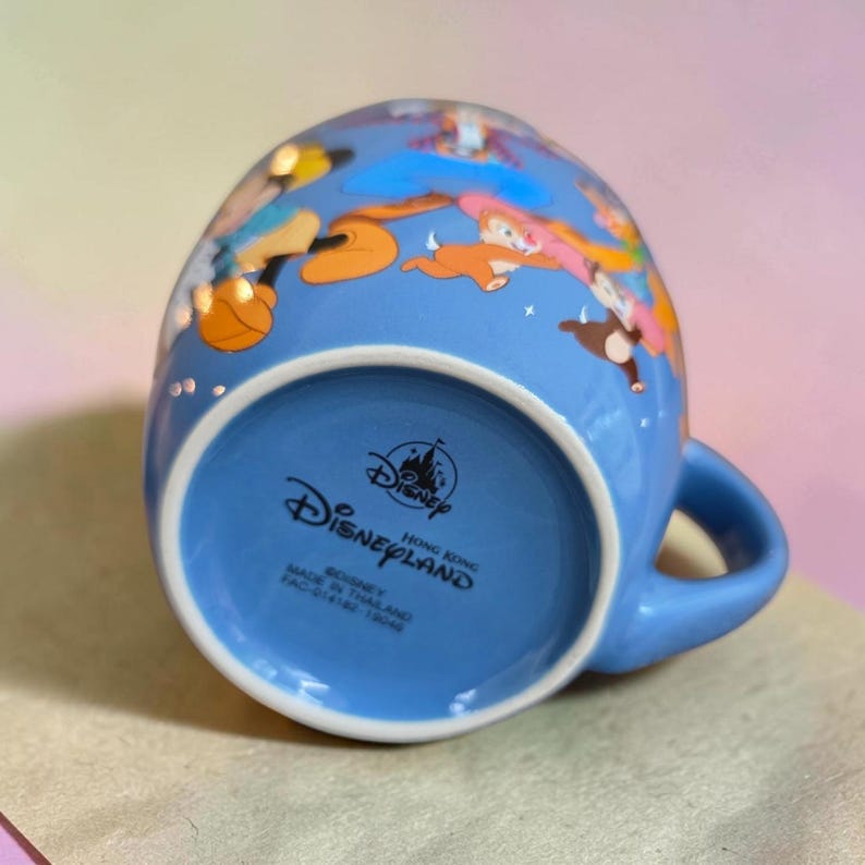 Vintage Hong Kong Disneyland Mickey Mouse & Friends Blue Ceramic Coffee Mug Cup image 7
