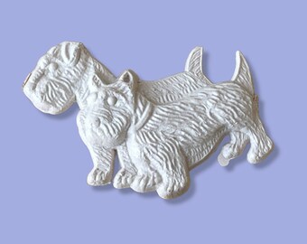Genuine Vintage White Old Plastic Scottie Dog Brooch - Made in U.S.A