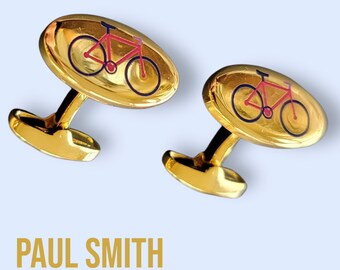 Genuine PAUL SMITH Gold-Plated Signature Bicycle Design Oval Cufflinks