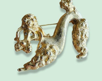 Vintage Brooch - 1980s 18K Gold Plated Poodle Brooch with Swarovski Crystal Eyes - Made in the UK