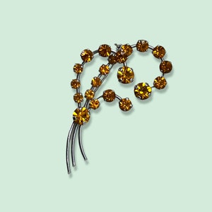Vintage Brooch - Amber Color Rhinestone Brooch - Made in Austria in 1950s