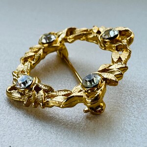 Genuine Vintage Gold-Plated Wreath Pin with Swarovski Crystals