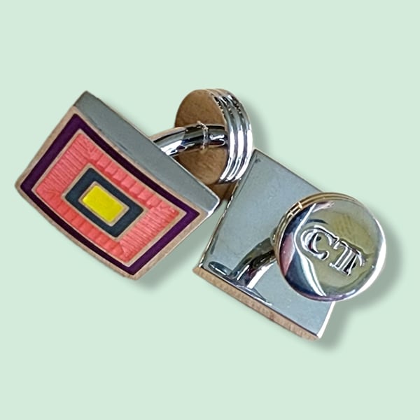 Genuine Charles Tyrwhitt Silver-Plated Purple & Peach Square Cufflinks - Made in UK