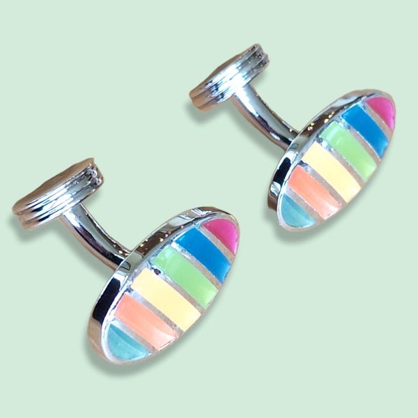 Genuine Charles Tyrwhitt Silver-Plated Multicolor Oval Cufflinks - Made in UK