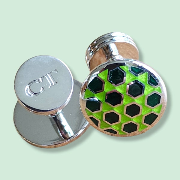 Genuine Charles Tyrwhitt Silver-Plated Round Green Cufflinks - Made in UK