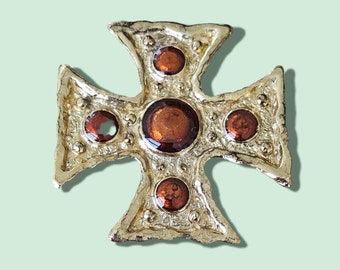 Vintage Brooch - 18K Gold Plated 1980's Victoria Cross Brooch - made in UK