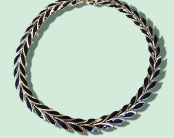 Vintage 18K Gold Plated Painted Black Enamel Choker Necklace 1980's - Made in UK