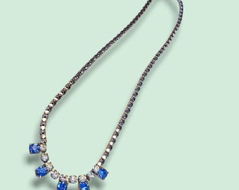 Vintage Silver-Plated Choker Necklace with Blue Crystals 1980's - Made in UK