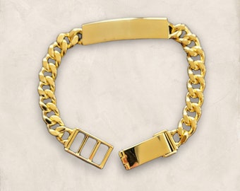 Vintage Bracelet - Gold Plated Men's Identity Bracelet with Curb Link and Fold Over Clasp