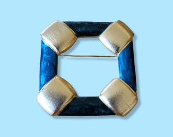 Genuine Vintage Gold-Plated Painted Enamel Square Brooch