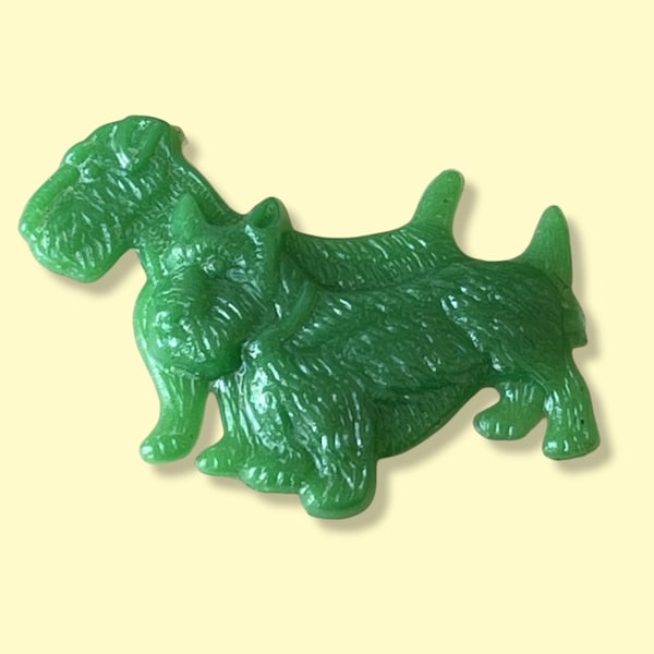 Genuine Vintage Green Old Plastic Scottie Dog Brooch - Made in U.S.A