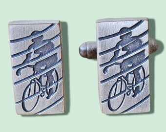 Bike Riding Brushed Silver Cufflinks - Made in UK (Tour de France)