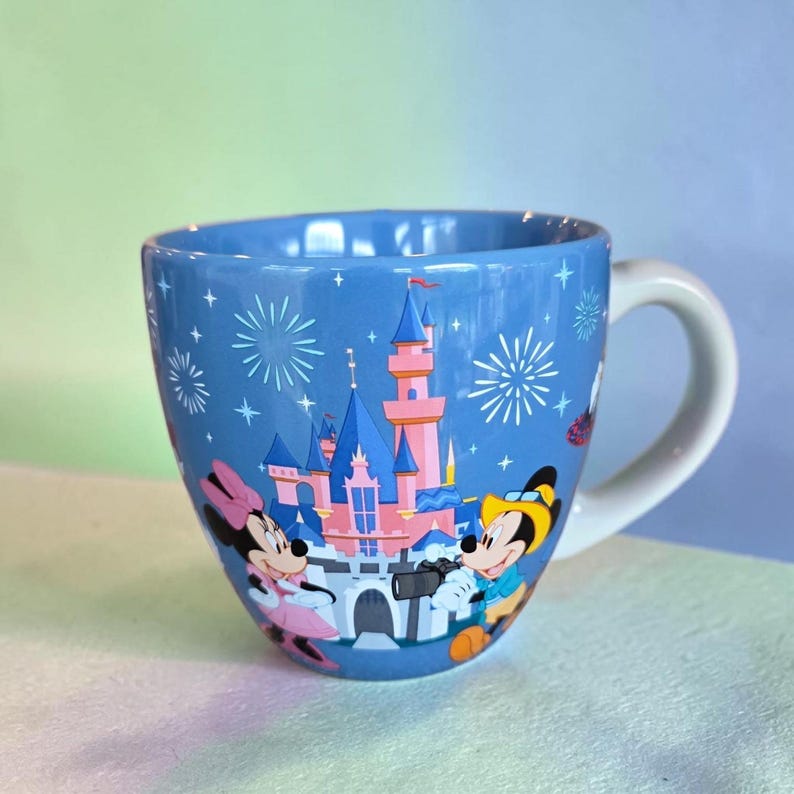 Vintage Hong Kong Disneyland Mickey Mouse & Friends Blue Ceramic Coffee Mug Cup image 5