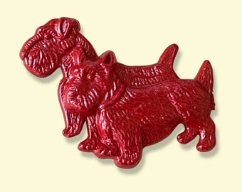 Genuine Vintage Red Old Plastic Scottie Dog Brooch - Made in U.S.A