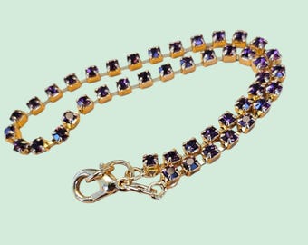 Vintage 18K Gold Plated Purple Stone Ankle Bracelet 1980's - Made in UK