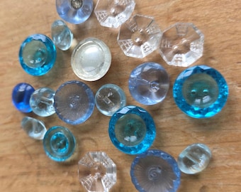Vintage Button Packs - 18 Mixed Blue & Clear Glass Buttons