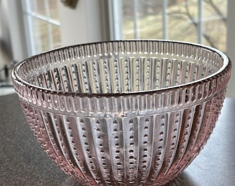 Vintage Pink Glass Hobnail Ribbed ASP Pressed Glass 7 1/4" Serving Bowl