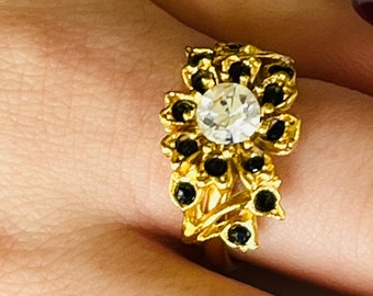 Genuine Vintage Gold-Plated Adjustable (6.5 /8) Swarovski Crystal Ring