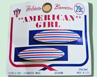 Vintage Barrette - Holdette Oval Red/White/Blue Barrette - Made in USA