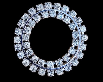 Genuine Retro Vintage Silver-Plated Brooch with Diamante Stones - Made in UK