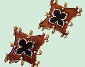 Genuine Vintage Gold-Plated & Amber Color Glass Clip-on Earrings 1980's - UK