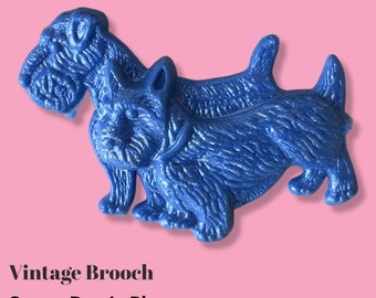 Genuine Vintage Blue Old Plastic Scottie Dog Brooch - Made in U.S.A