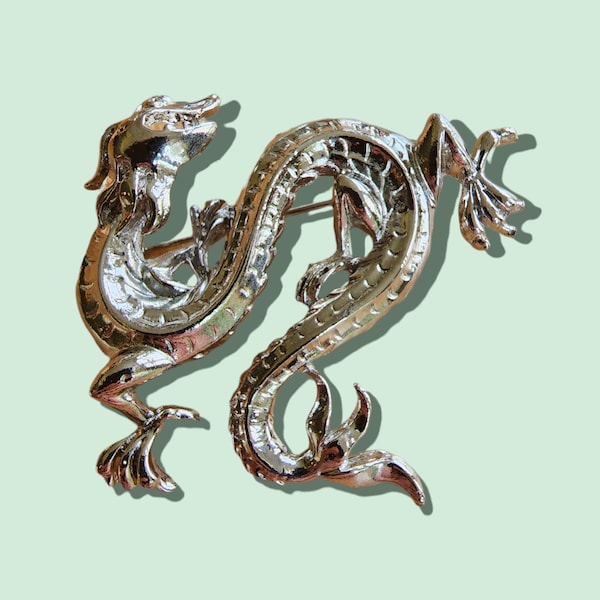Vintage Brooch - 1980's Silver Plated Dragon Brooch - Made in the UK