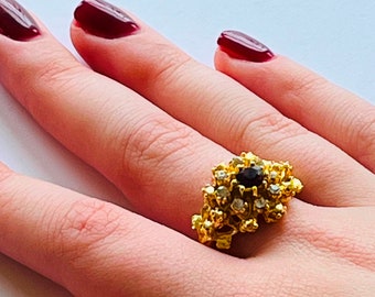 Genuine Vintage Gold-Plated Adjustable (7.5 /9) Swarovski Crystal Ring - Amathyst Color Stone