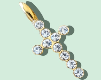 Genuine Vintage Gold-Plated Swarovski Crystal Crucifix Bezel Setting Pendant