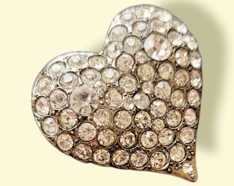 Genuine Vintage 1980's Swarovski Crystal Pewter Heart Brooch