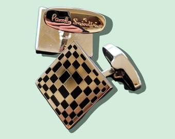 Genuine PAUL SMITH Silver Plated Black with Silver Geometric Design Cufflinks