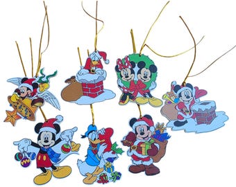 Seven Vintage Wooden Disney Characters Christmas Tree Hanging Ornaments